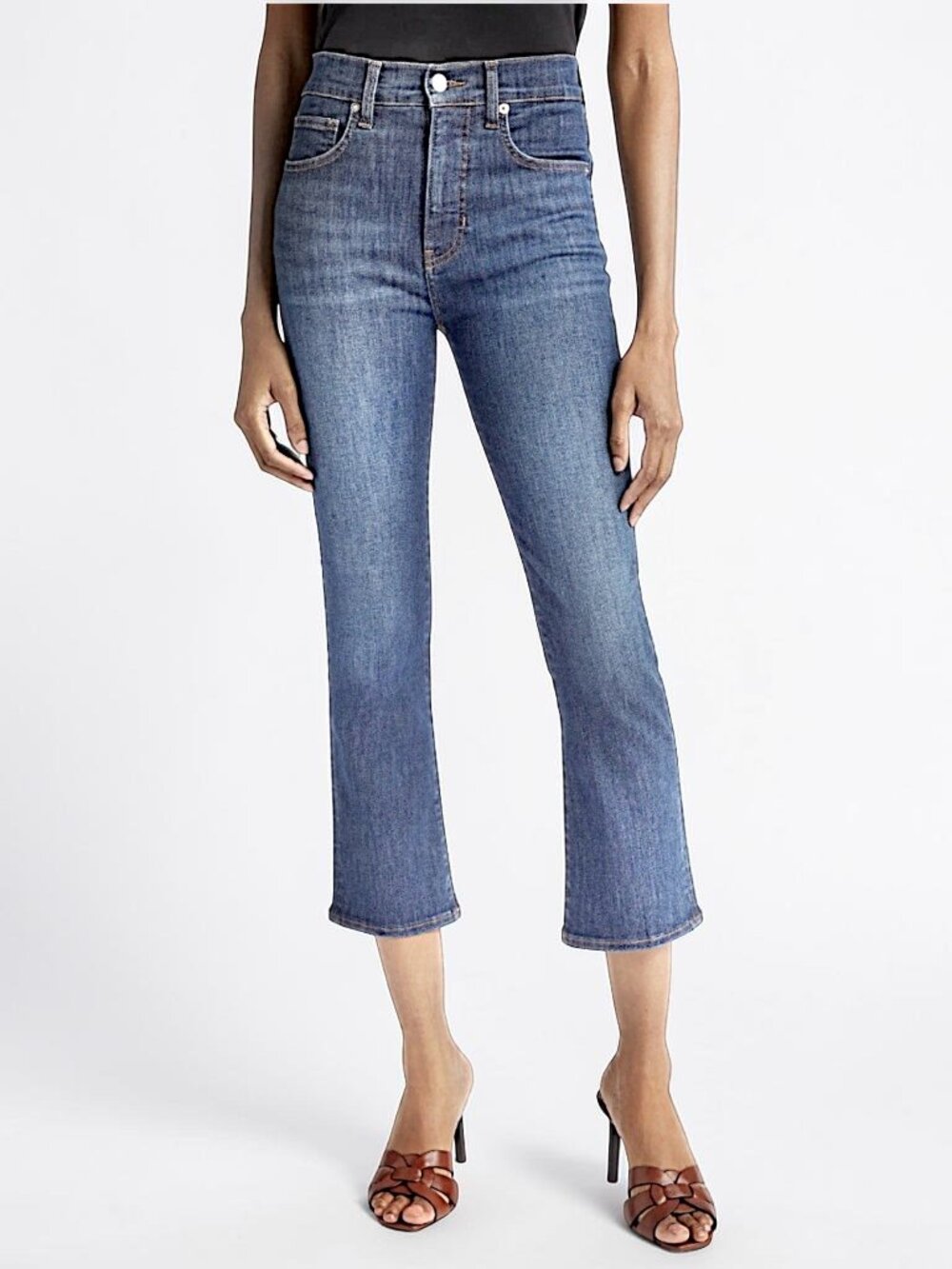Veronica Beard Carly kick flare high rise cropped ankle distressed jeans W's 27